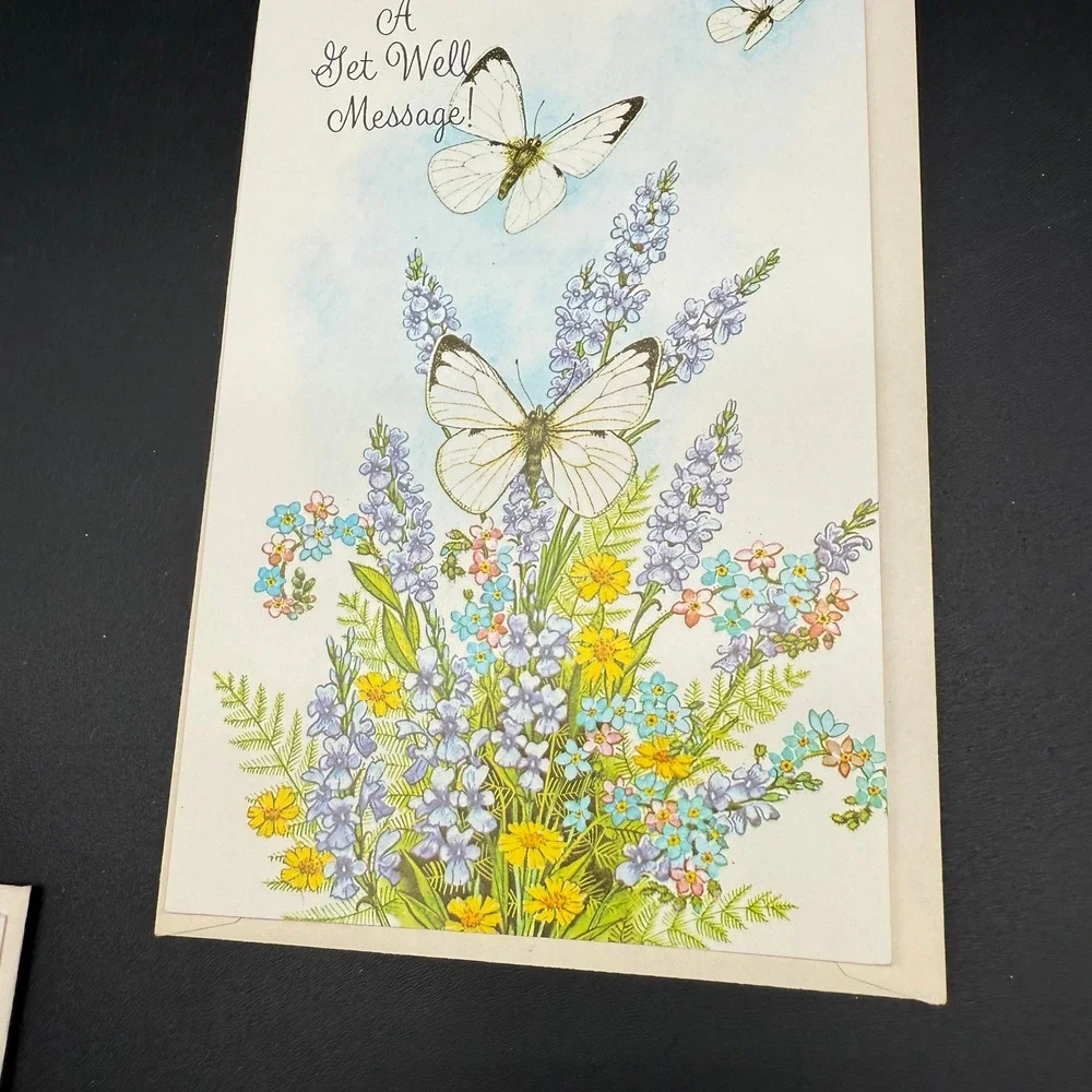 Vintage Get Well‎ Cards with Butterflies and Botanical Floral Illustrations